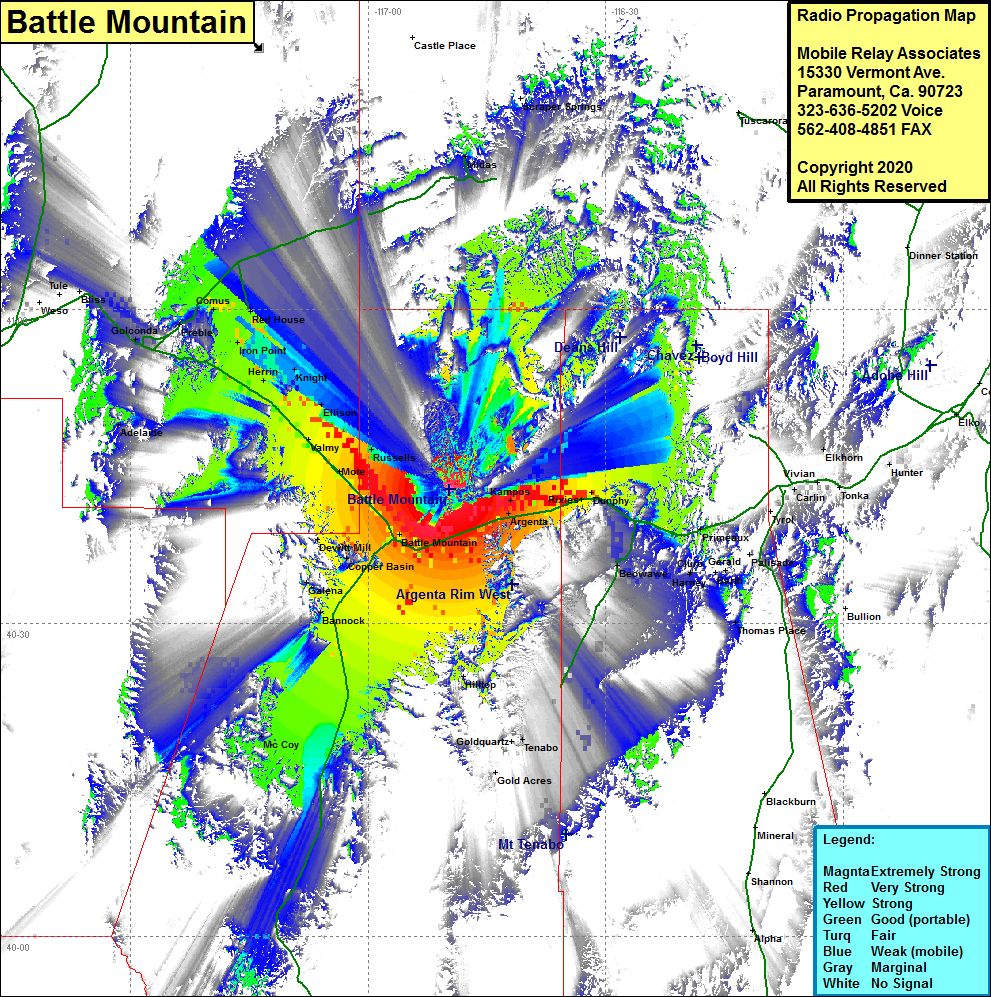 heat map radio coverage Battle Mountain